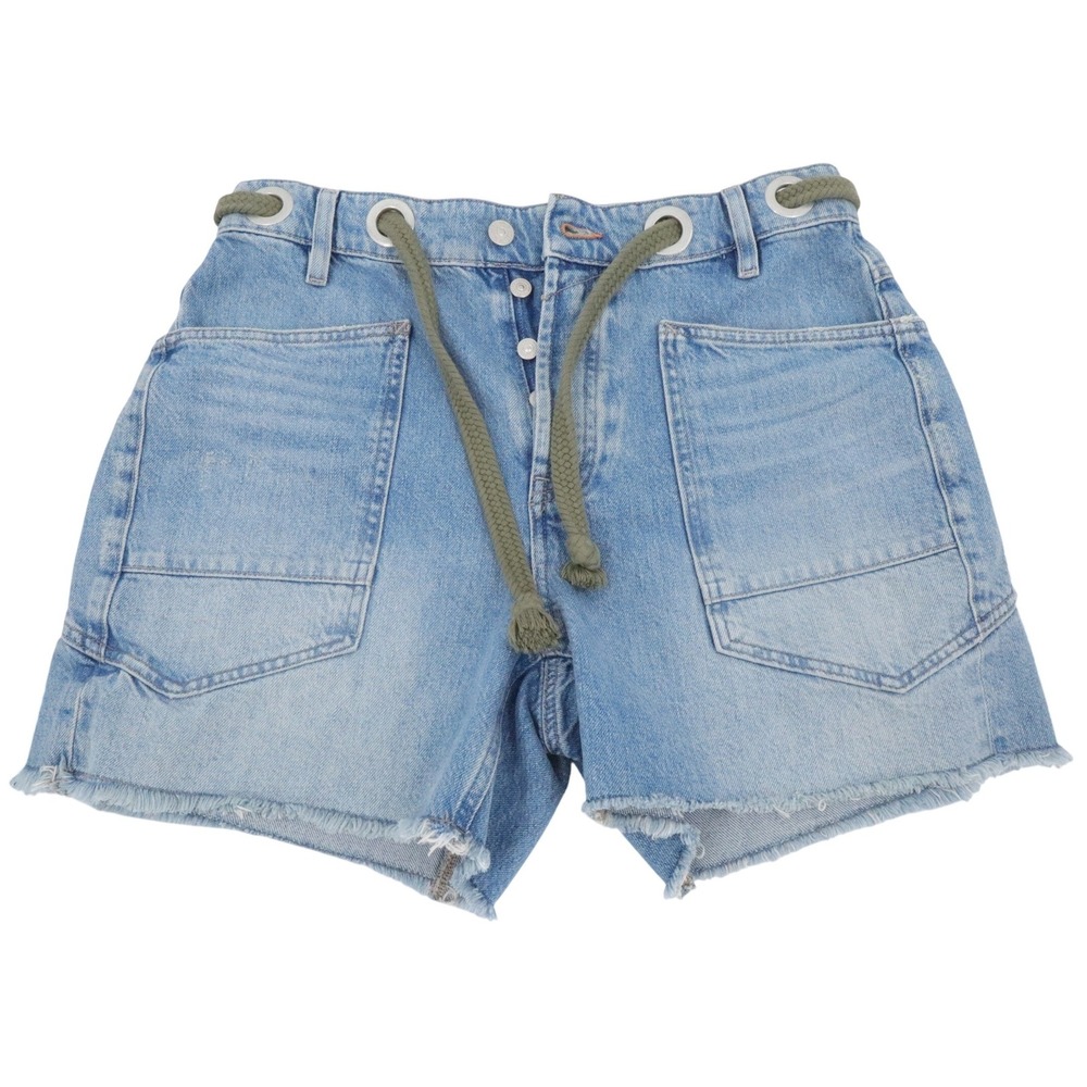 Free People Moxie Denim Shorts 27 Light Wash High Rise Rope Belt Button Fly - Picture 3 of 8